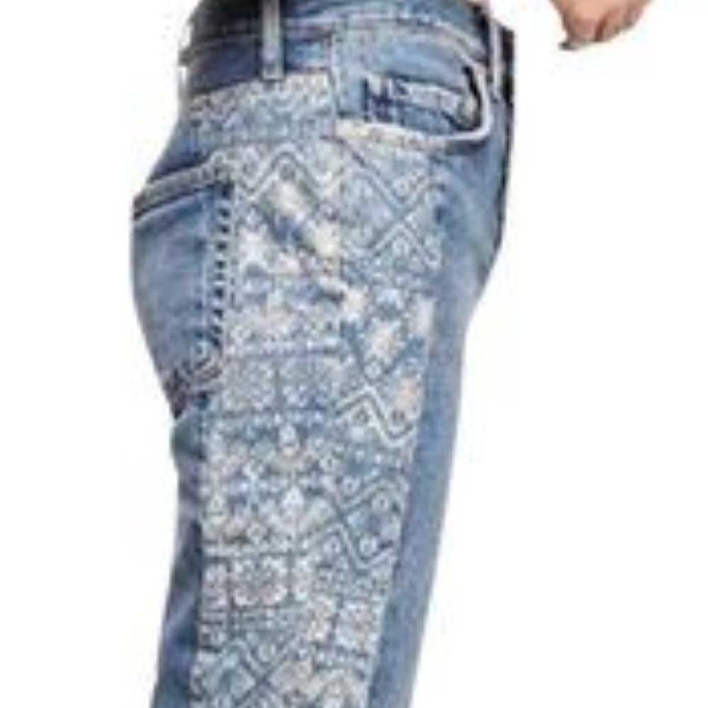 We the Free Aztec Side Panel Cropped Boyfriend Jeans Raw Hem  26 Waist  - N268 - Picture 2 of 8